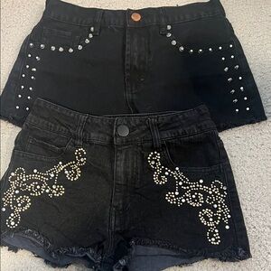 TWO PAIRS of Stylish Black Studded Women's Shorts